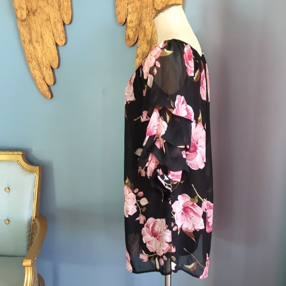 IJOAH black & pink floral chiffon mesh pullover 3/4 sleeves tunic/mini dress M - Picture 5 of 15